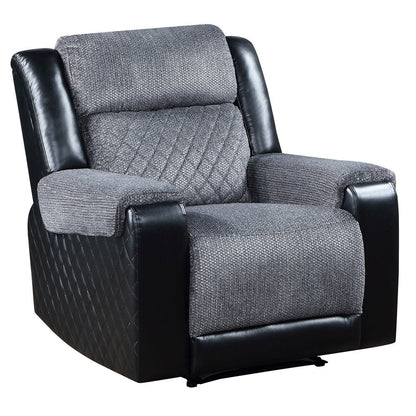 39" Black And Gray Faux Leather And Fabric Manual Recliner HomeRoots