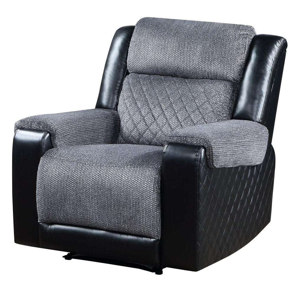 39" Black And Gray Faux Leather And Fabric Manual Recliner HomeRoots