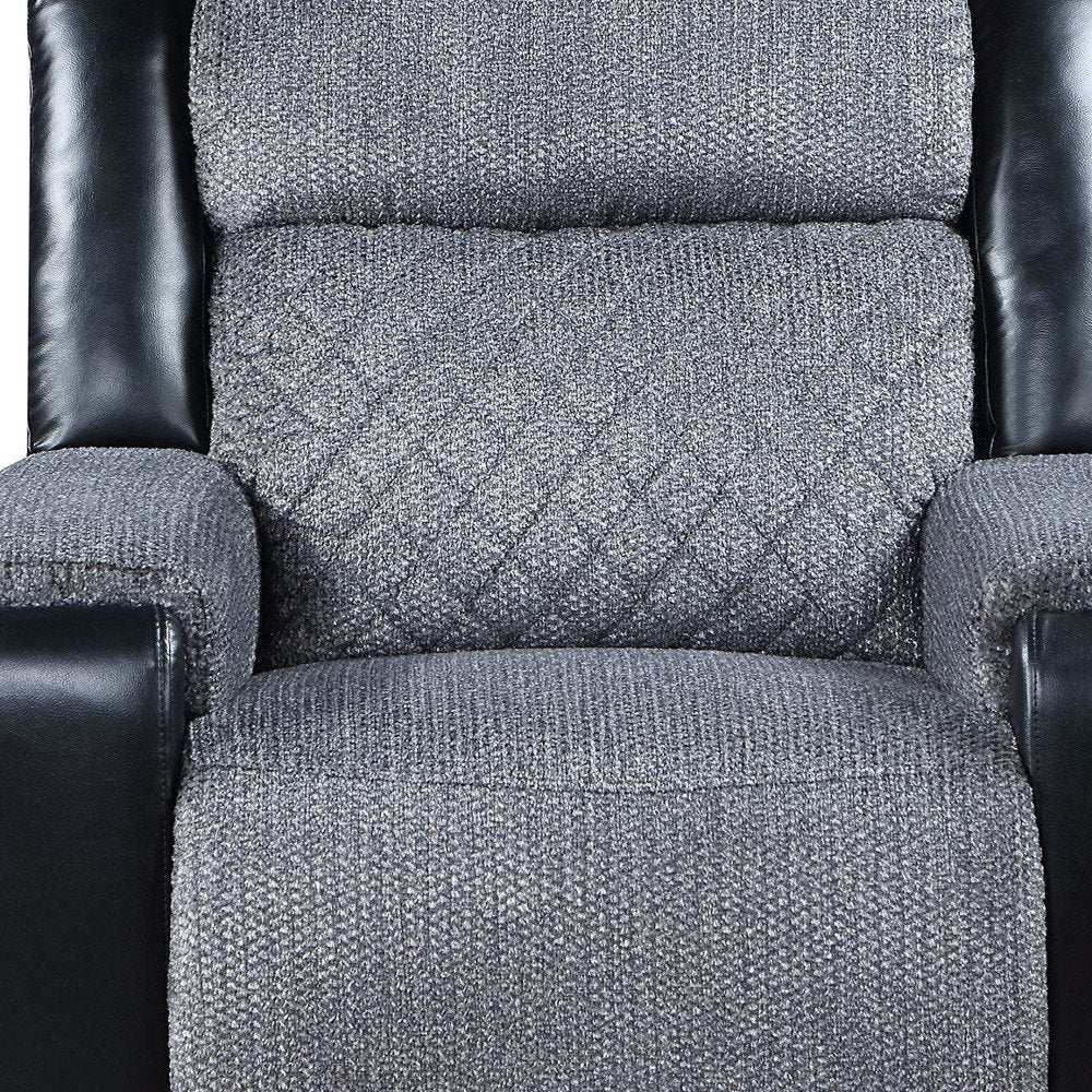 39" Black And Gray Faux Leather And Fabric Manual Recliner HomeRoots
