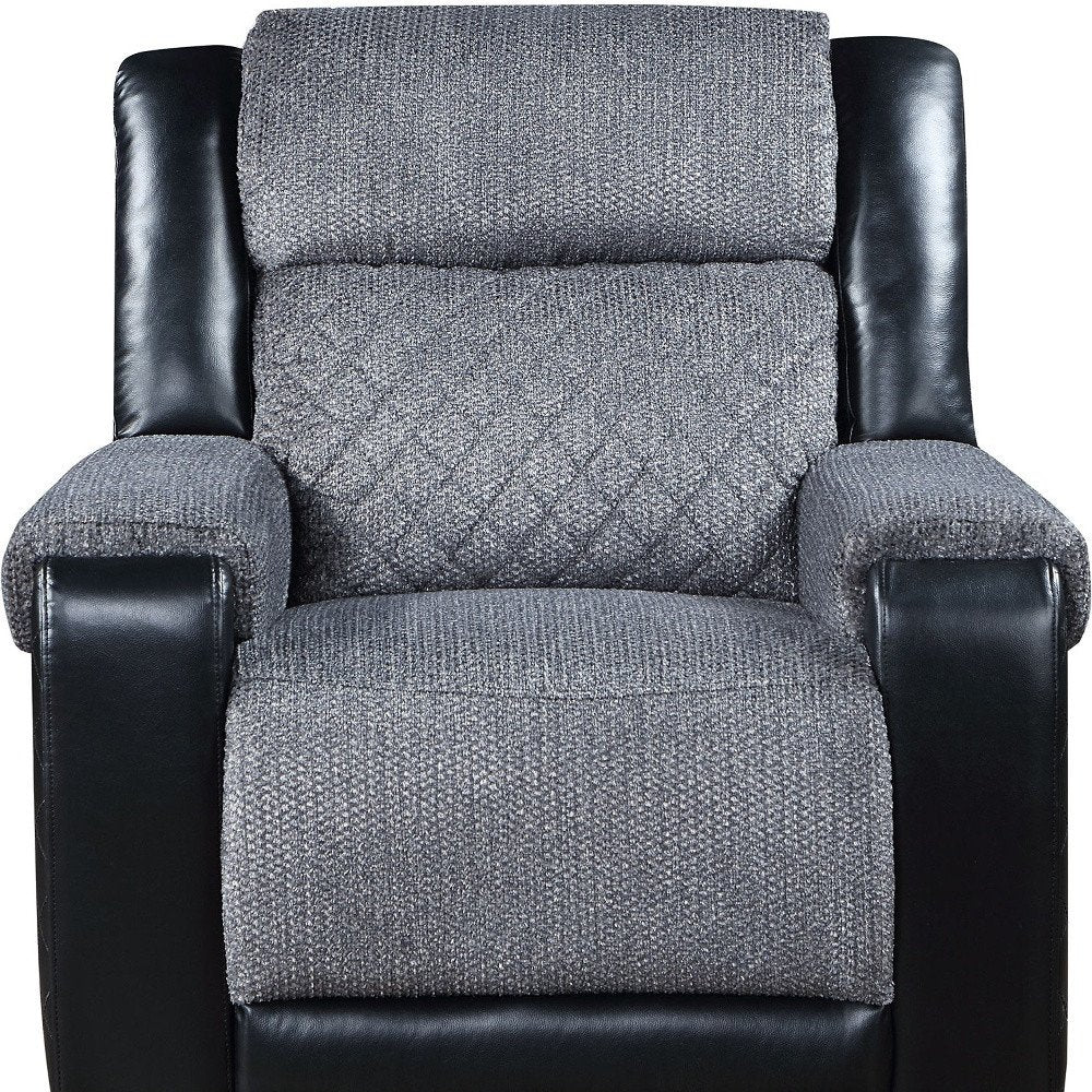 39" Black And Gray Faux Leather And Fabric Manual Recliner HomeRoots