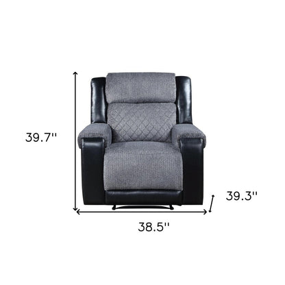 39" Black And Gray Faux Leather And Fabric Manual Recliner HomeRoots