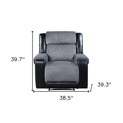 39" Black And Gray Faux Leather And Fabric Manual Recliner HomeRoots