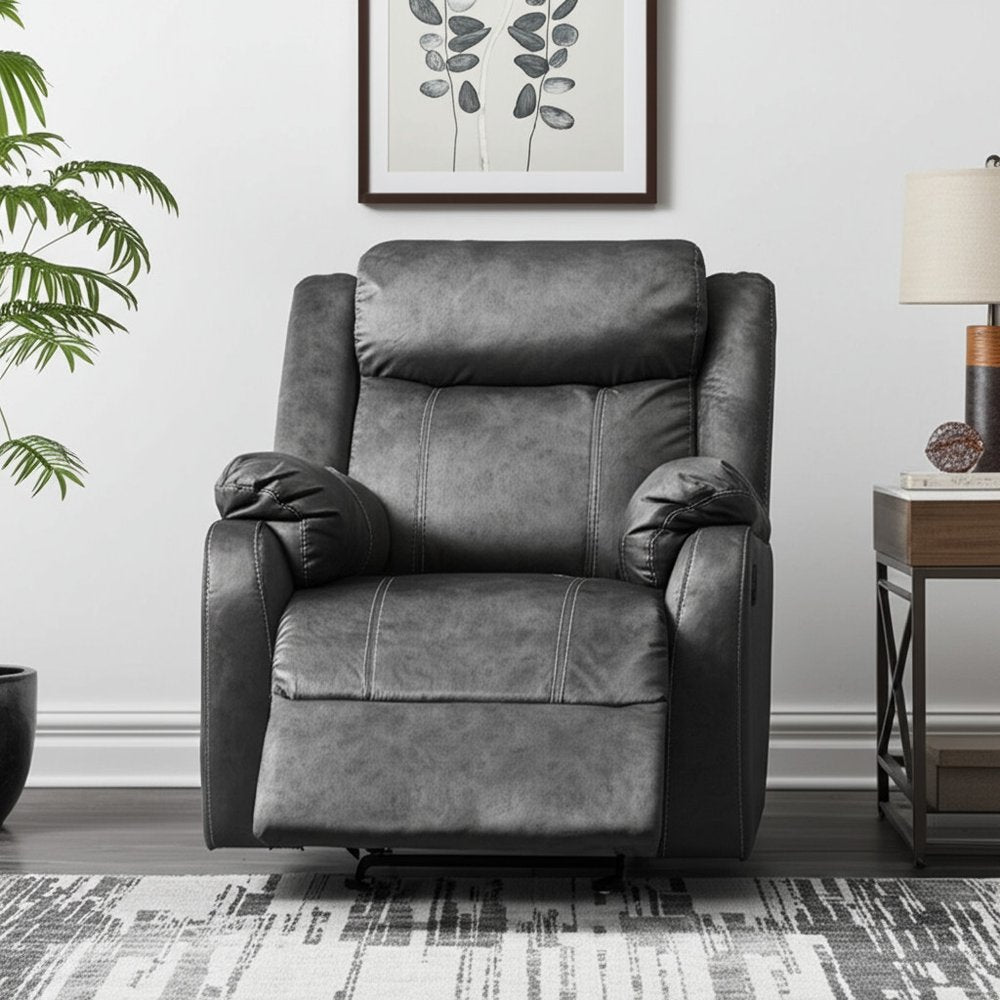 35" Granite Gray Fabric Manual Recliner HomeRoots