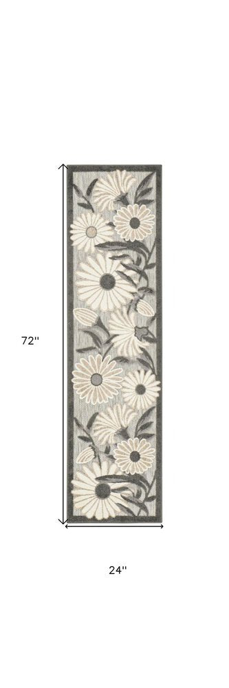 6' Beige And Gray Floral Indoor Outdoor Runner Rug HomeRoots