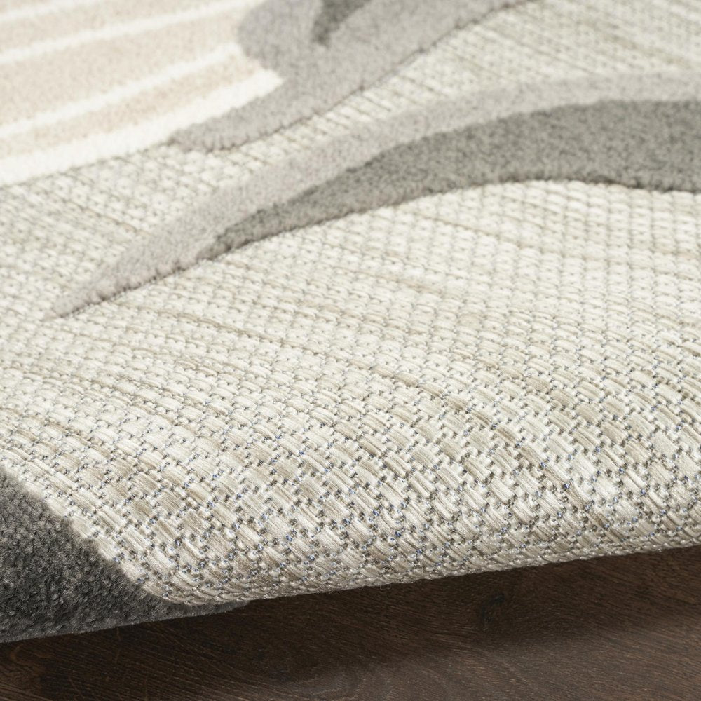 6' Beige And Gray Floral Indoor Outdoor Runner Rug