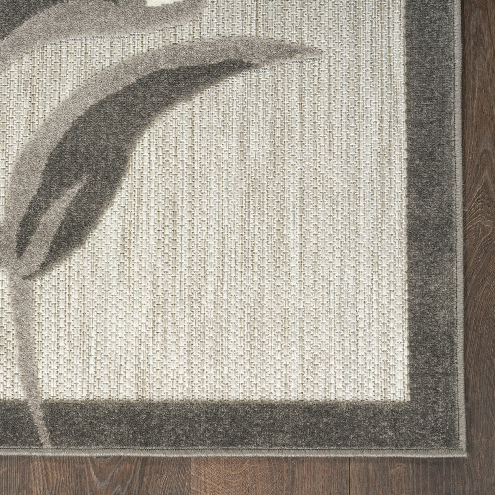 6' Beige And Gray Floral Indoor Outdoor Runner Rug — view 1