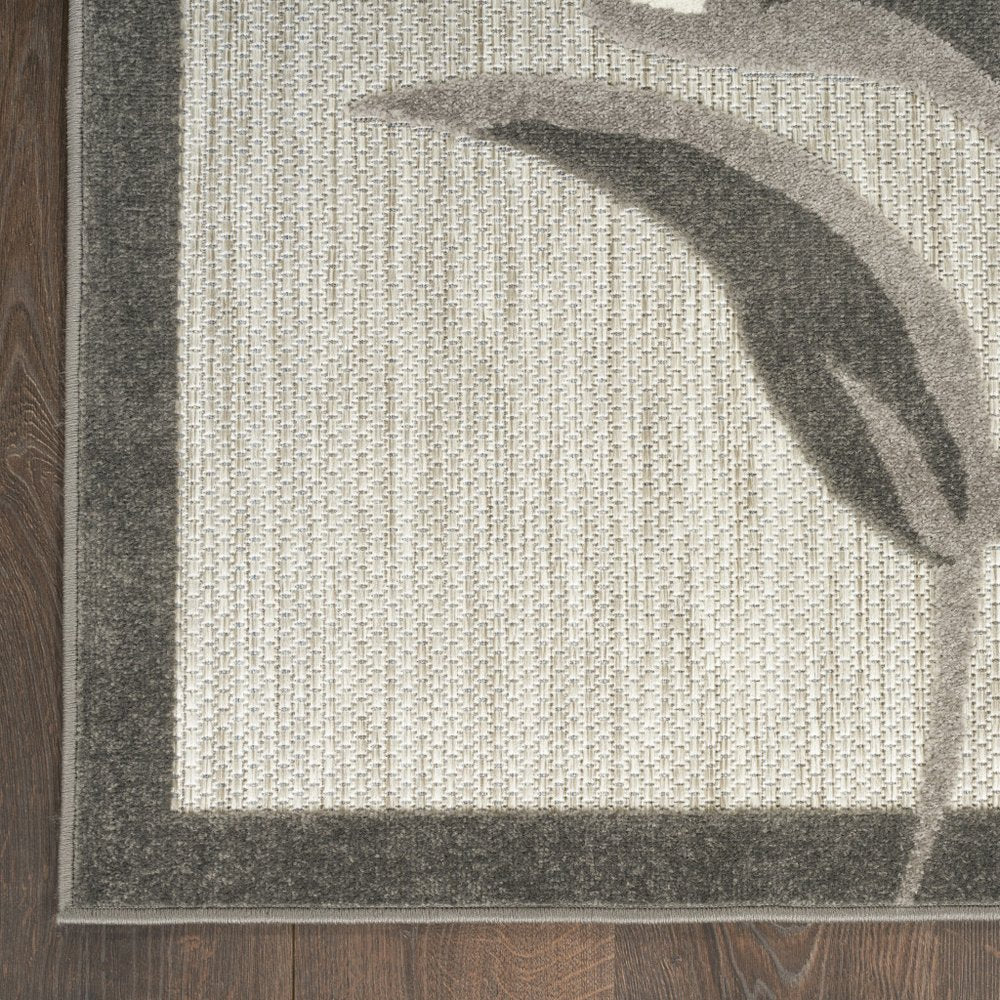 6' Beige And Gray Floral Indoor Outdoor Runner Rug — view 8