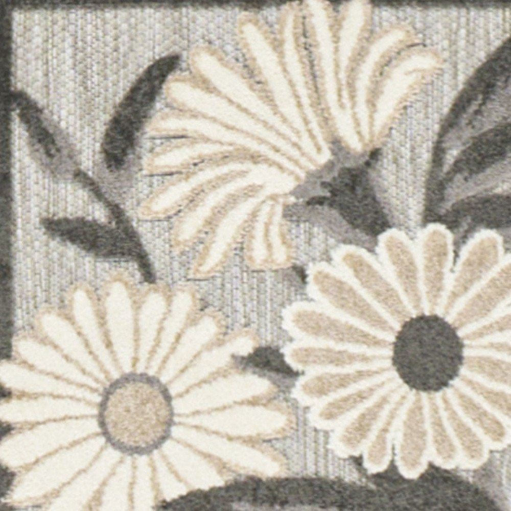 6' Beige And Gray Floral Indoor Outdoor Runner Rug — view 2