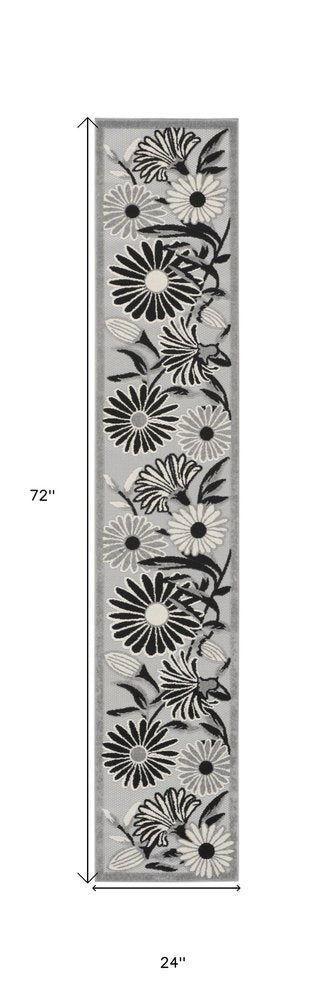 6' Black And White Floral Indoor Outdoor Runner Rug HomeRoots