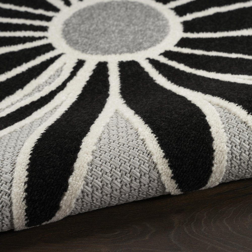 6' Black And White Floral Indoor Outdoor Runner Rug HomeRoots
