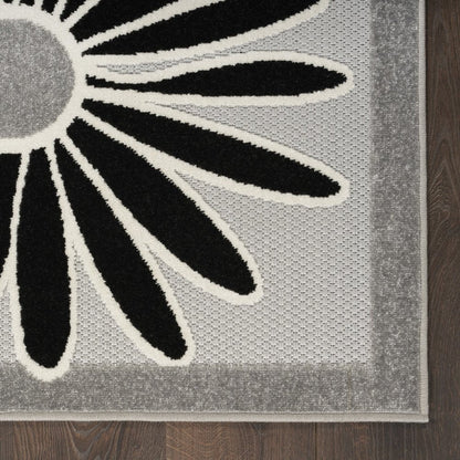 6' Black And White Floral Indoor Outdoor Runner Rug HomeRoots