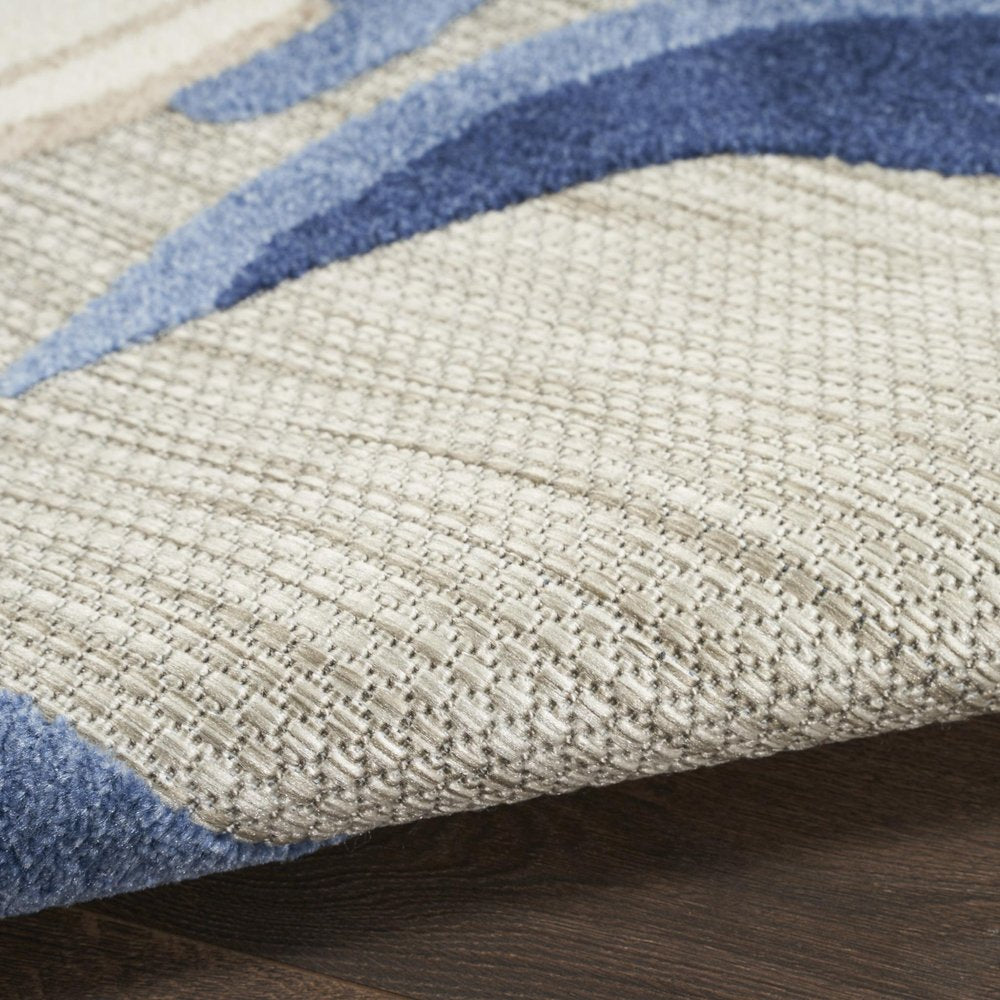 6' Blue And Gray Floral Indoor Outdoor Runner Rug — view 5