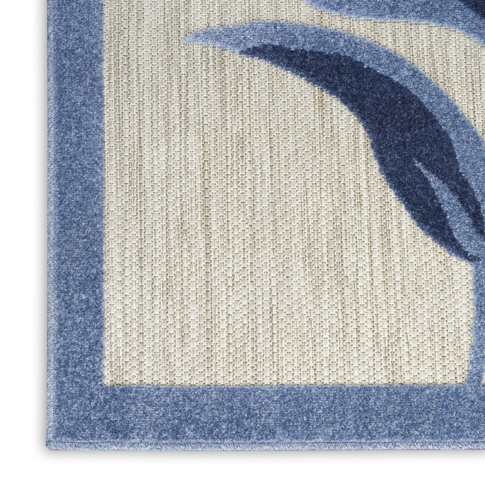 6' Blue And Gray Floral Indoor Outdoor Runner Rug