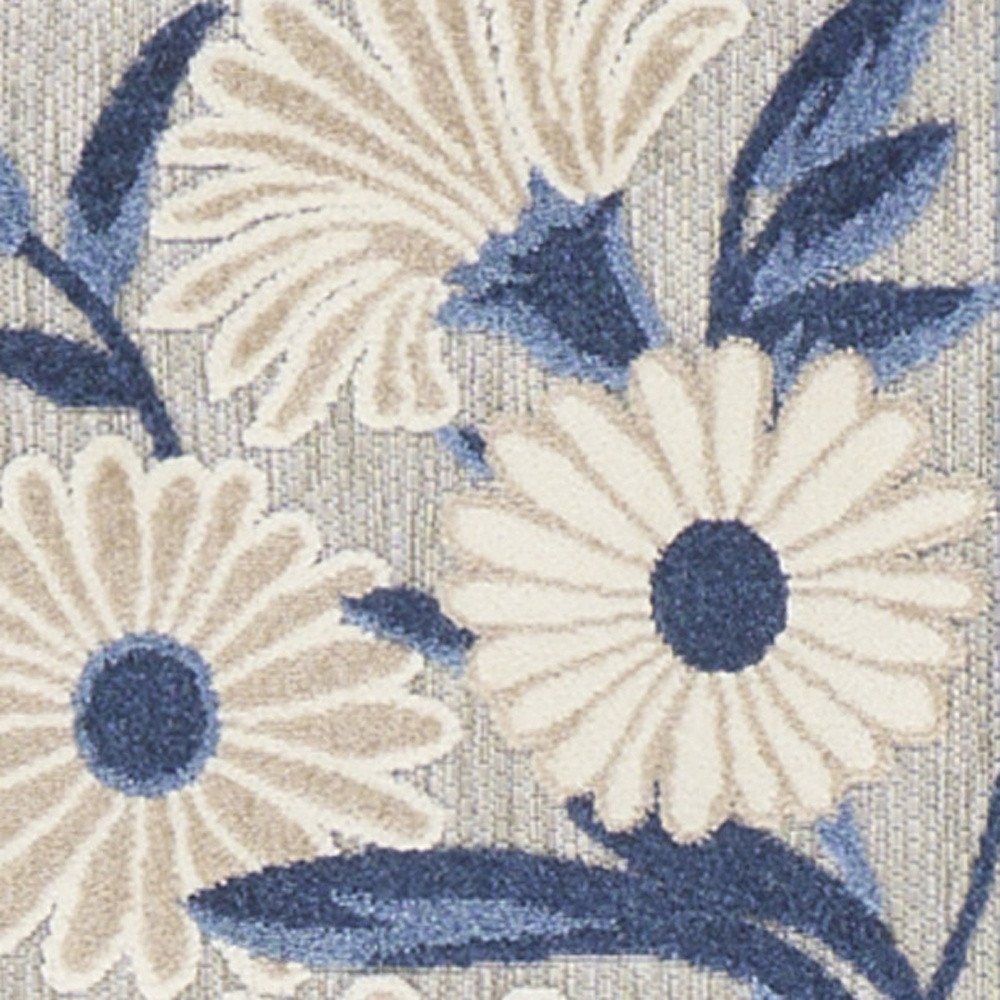 6' Blue And Gray Floral Indoor Outdoor Runner Rug — view 2