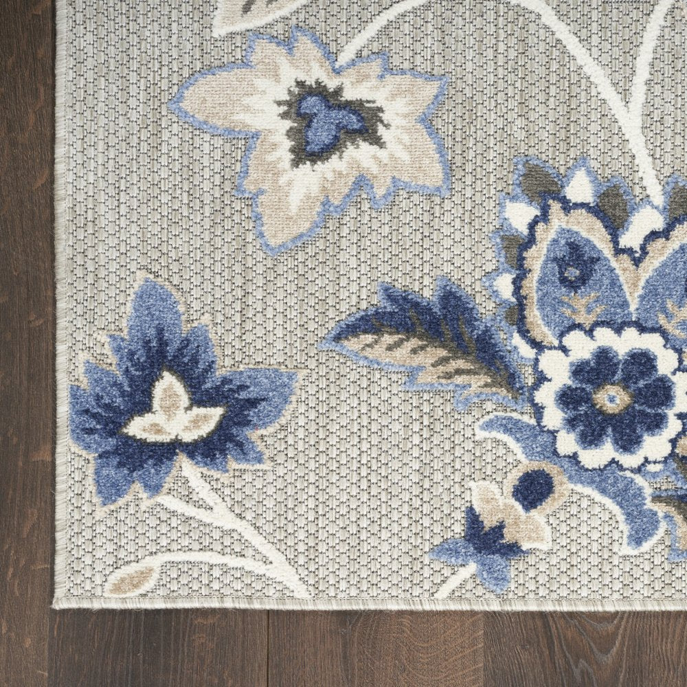 6' Blue And Gray Floral Indoor Outdoor Runner Rug — view 9