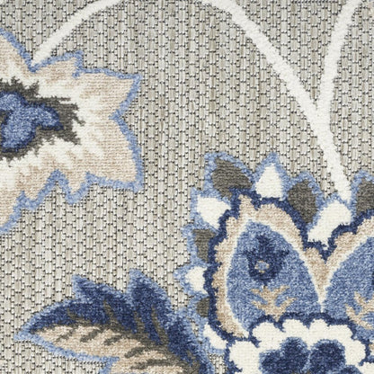 6' Blue And Gray Floral Indoor Outdoor Runner Rug HomeRoots