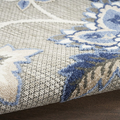 6' Blue And Gray Floral Indoor Outdoor Runner Rug HomeRoots