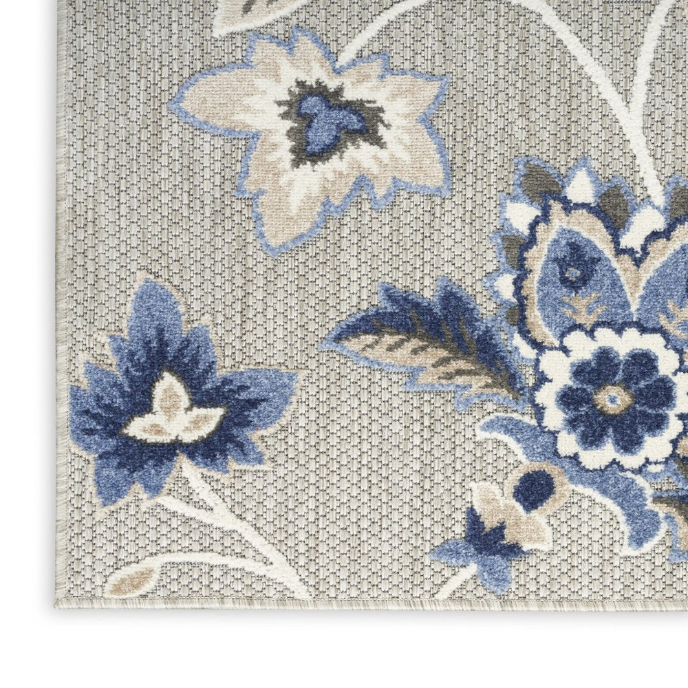 6' Blue And Gray Floral Indoor Outdoor Runner Rug — view 6