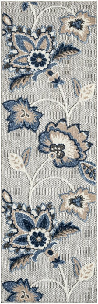 6' Blue And Gray Floral Indoor Outdoor Runner Rug HomeRoots