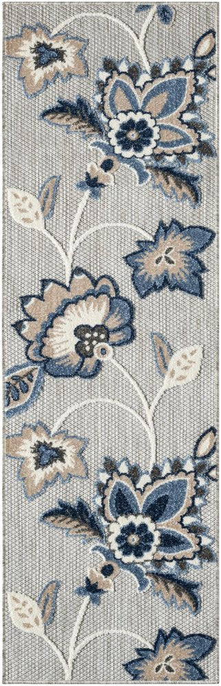 6' Blue And Gray Floral Indoor Outdoor Runner Rug — view 2