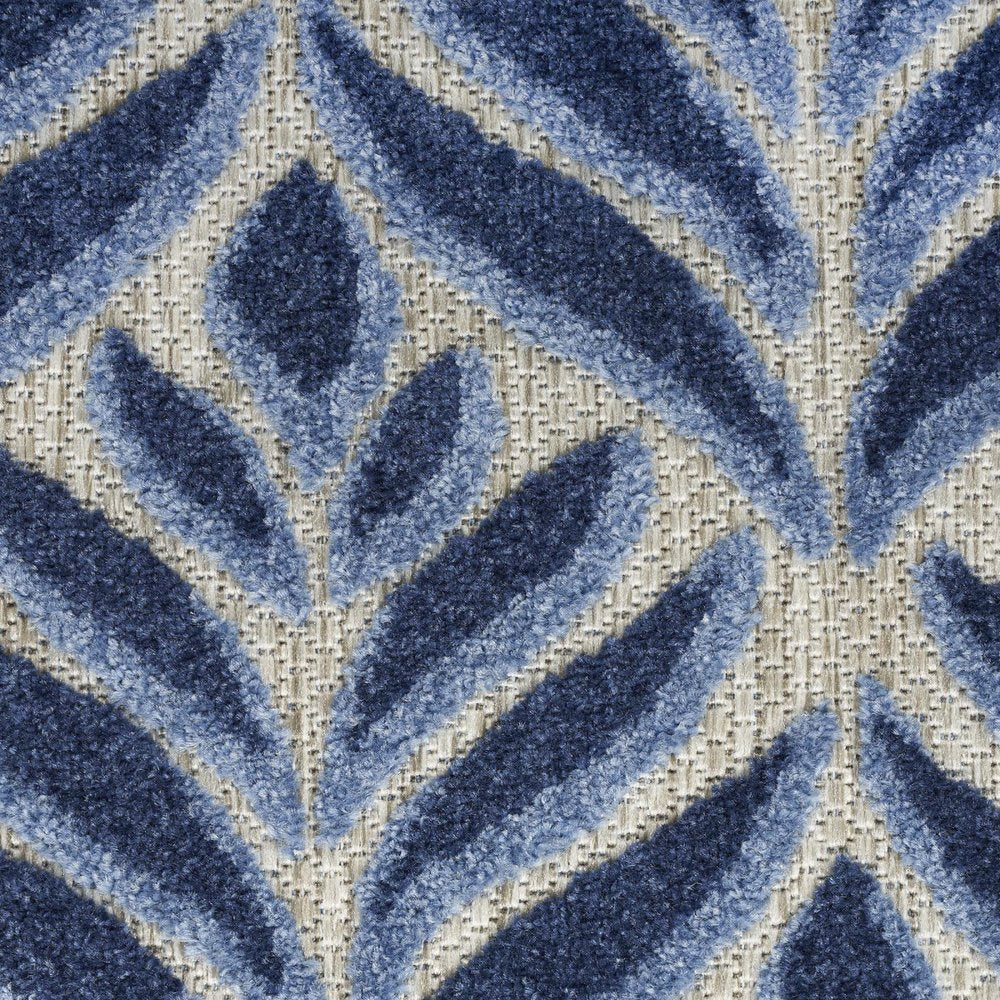 6' Blue And Gray Botanical Leaves Indoor Outdoor Runner Rug HomeRoots