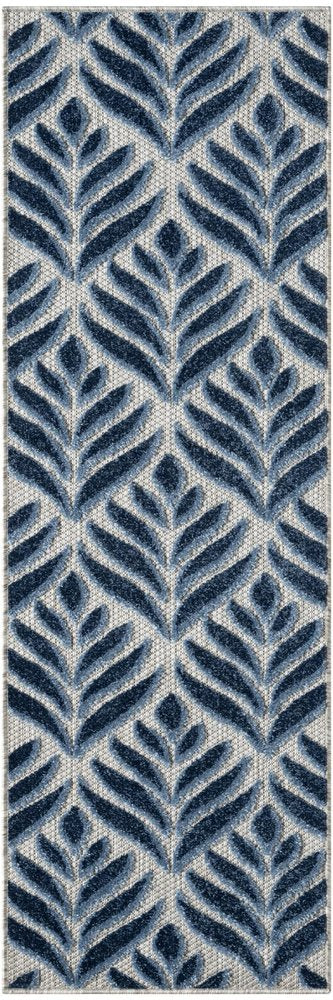 6' Blue And Gray Botanical Leaves Indoor Outdoor Runner Rug HomeRoots