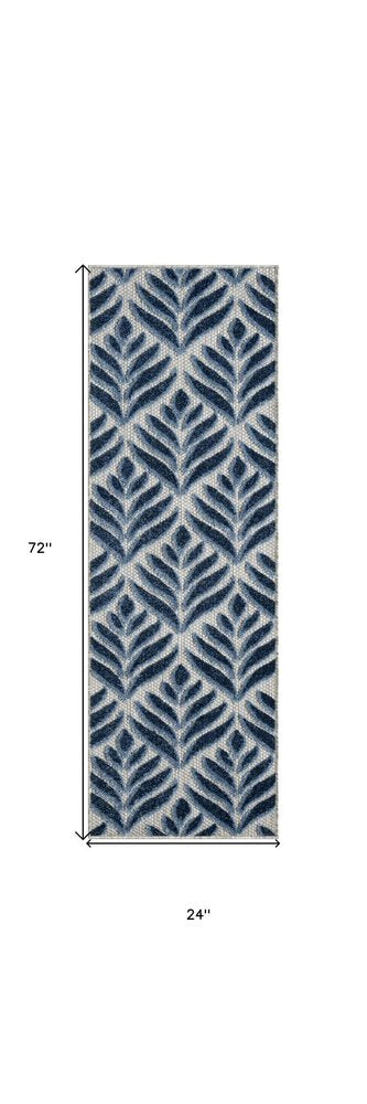 6' Blue And Gray Botanical Leaves Indoor Outdoor Runner Rug — view 3