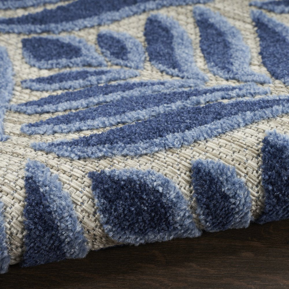 6' Blue And Gray Botanical Leaves Indoor Outdoor Runner Rug — view 5