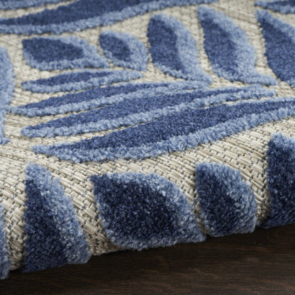 6' Blue And Gray Botanical Leaves Indoor Outdoor Runner Rug HomeRoots