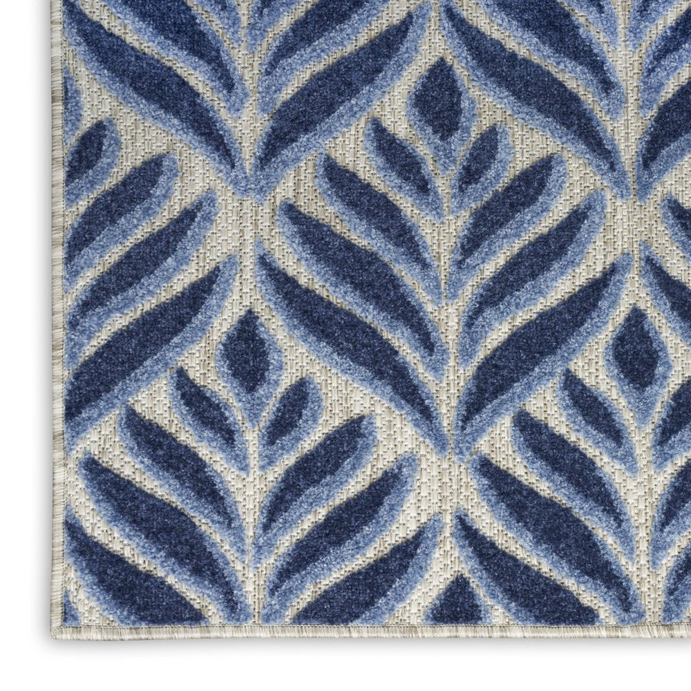 6' Blue And Gray Botanical Leaves Indoor Outdoor Runner Rug — view 6