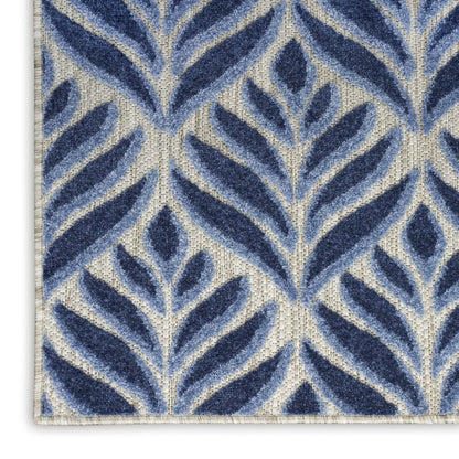 6' Blue And Gray Botanical Leaves Indoor Outdoor Runner Rug HomeRoots