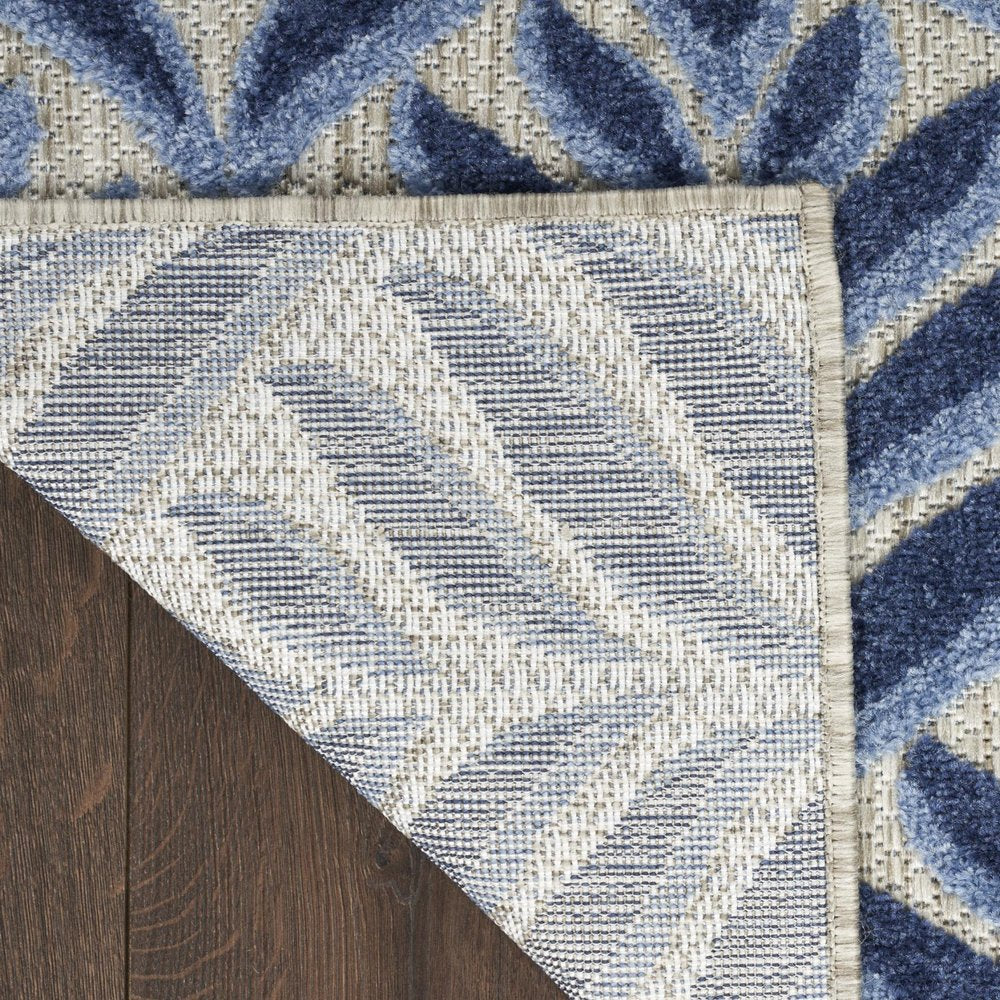 6' Blue And Gray Botanical Leaves Indoor Outdoor Runner Rug HomeRoots