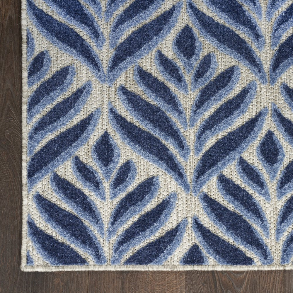 6' Blue And Gray Botanical Leaves Indoor Outdoor Runner Rug HomeRoots