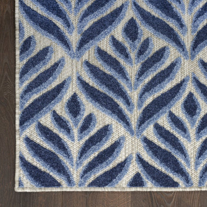 6' Blue And Gray Botanical Leaves Indoor Outdoor Runner Rug HomeRoots