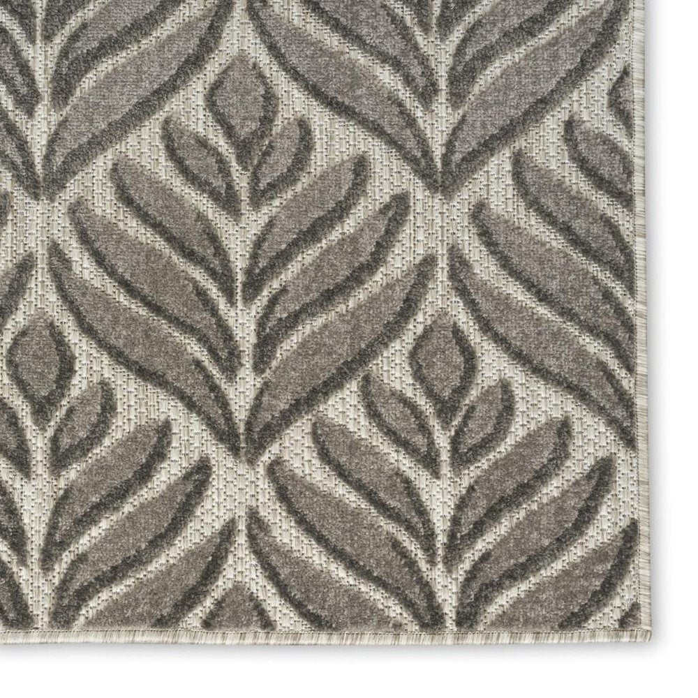 6' Charcoal And Beige Botanical Leaves Indoor Outdoor Runner Rug HomeRoots
