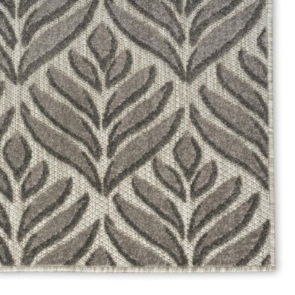 6' Charcoal And Beige Botanical Leaves Indoor Outdoor Runner Rug HomeRoots
