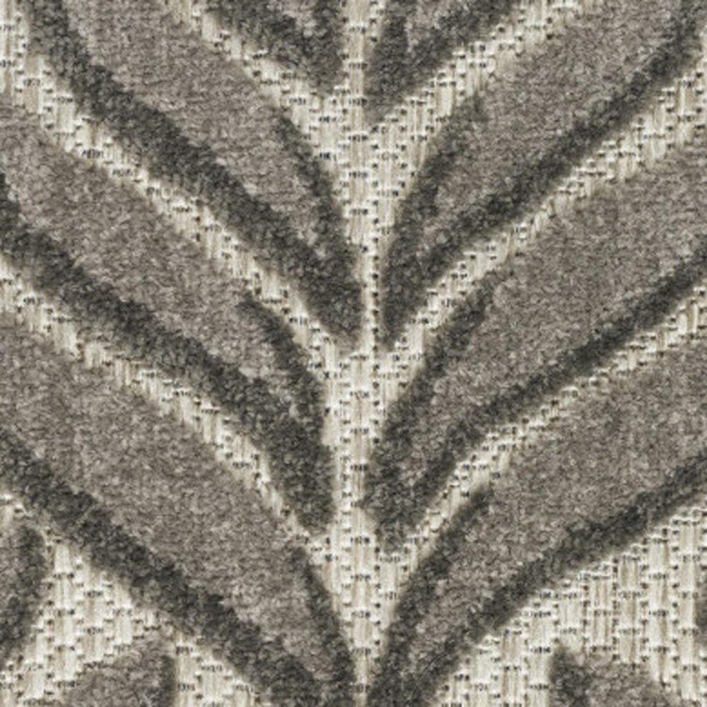 6' Charcoal And Beige Botanical Leaves Indoor Outdoor Runner Rug HomeRoots