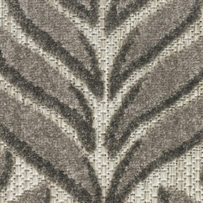 6' Charcoal And Beige Botanical Leaves Indoor Outdoor Runner Rug HomeRoots