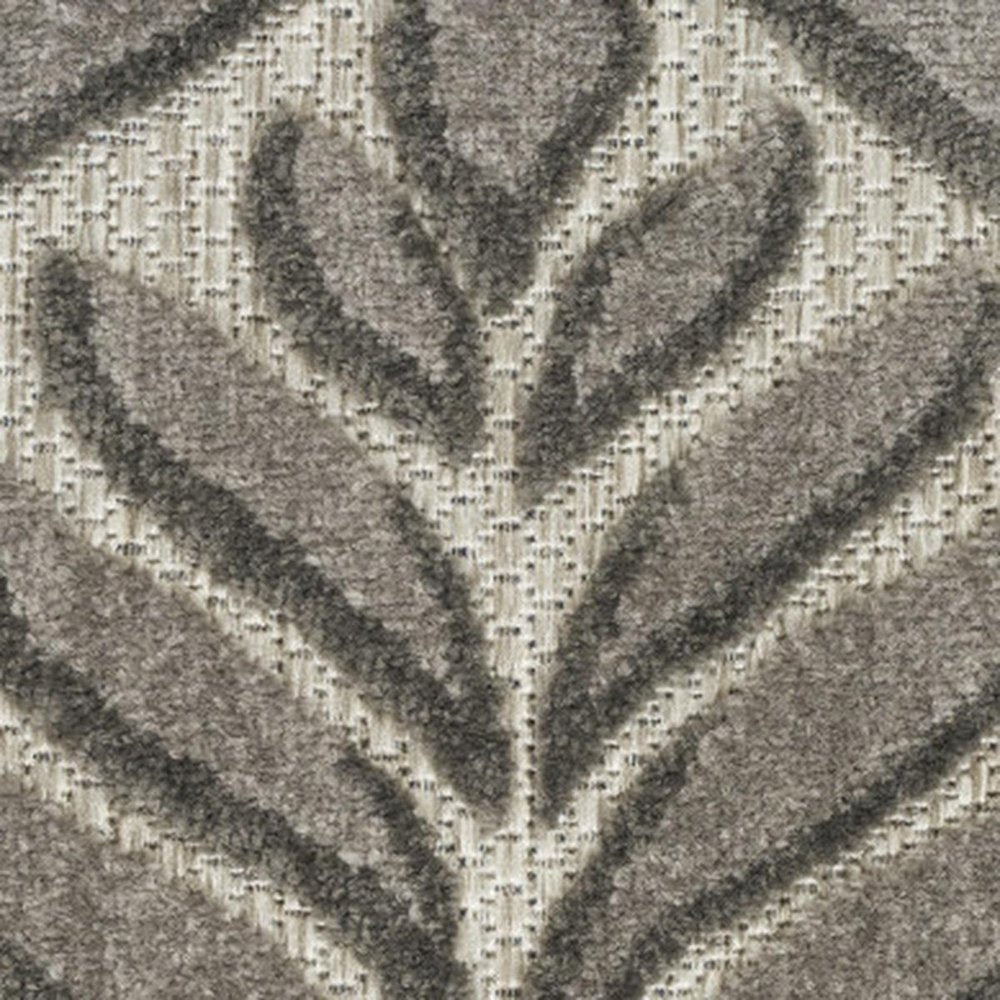 6' Charcoal And Beige Botanical Leaves Indoor Outdoor Runner Rug — view 11