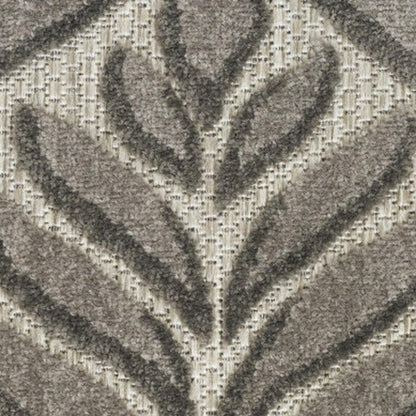 6' Charcoal And Beige Botanical Leaves Indoor Outdoor Runner Rug HomeRoots