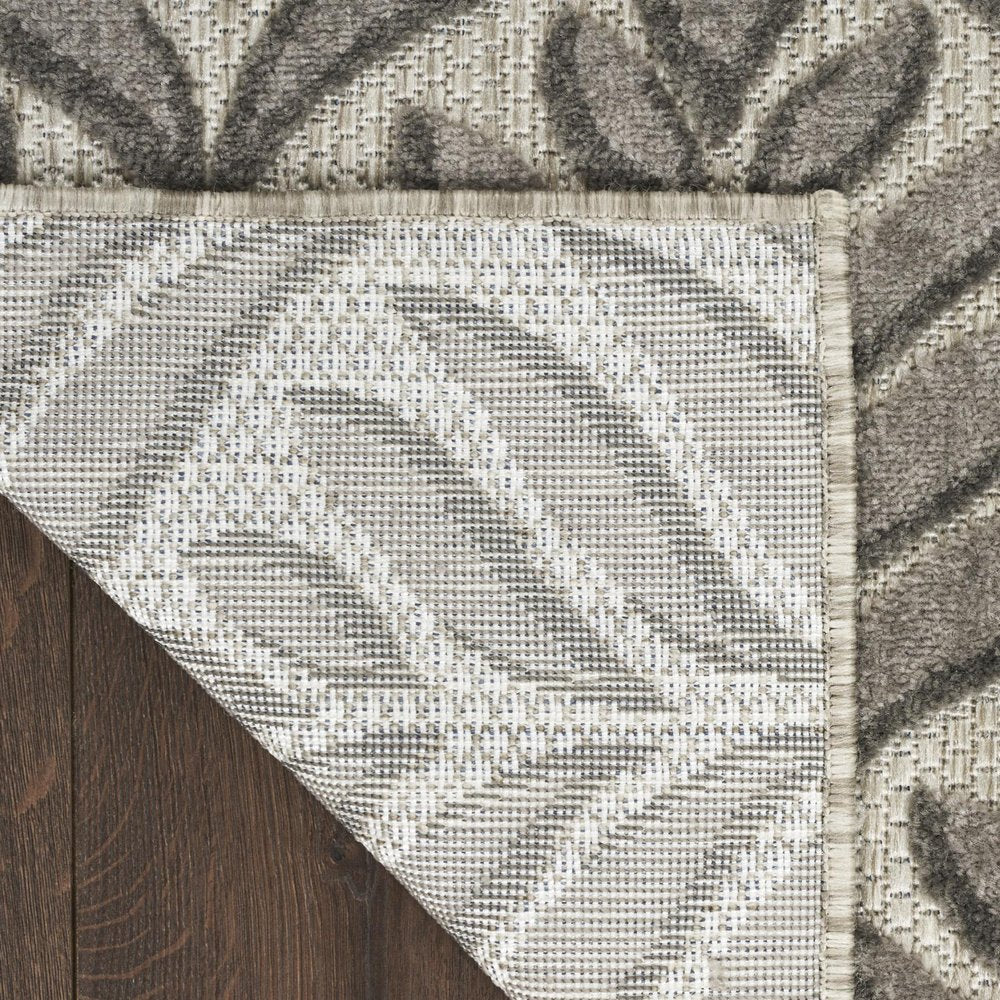 6' Charcoal And Beige Botanical Leaves Indoor Outdoor Runner Rug — view 3