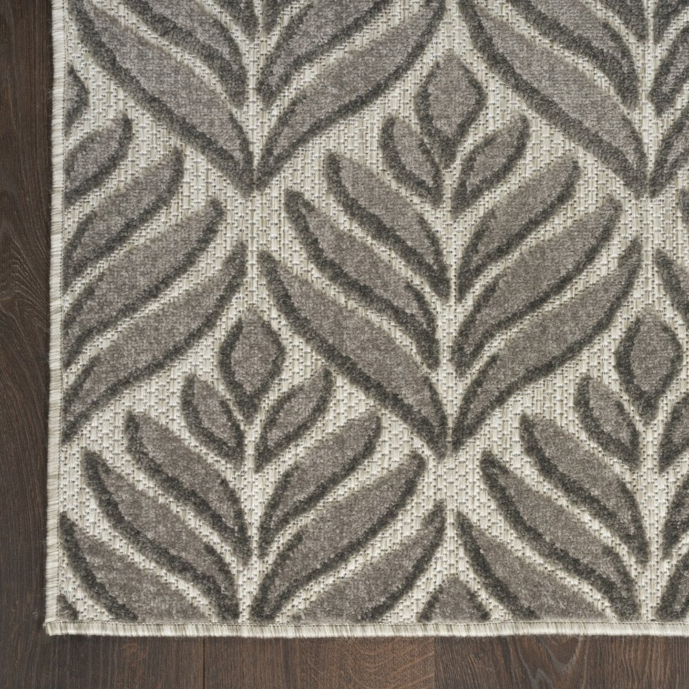 6' Charcoal And Beige Botanical Leaves Indoor Outdoor Runner Rug HomeRoots