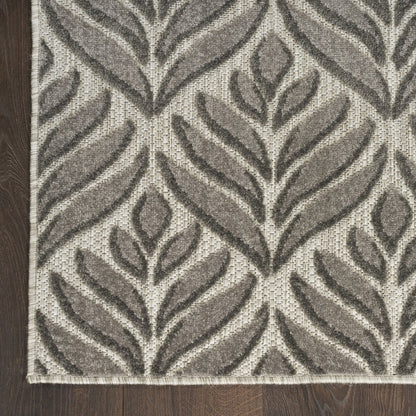 6' Charcoal And Beige Botanical Leaves Indoor Outdoor Runner Rug HomeRoots