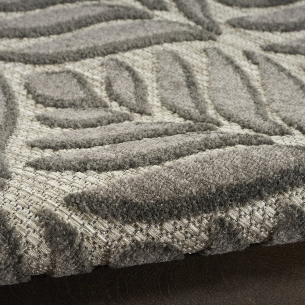 6' Charcoal And Beige Botanical Leaves Indoor Outdoor Runner Rug — view 5