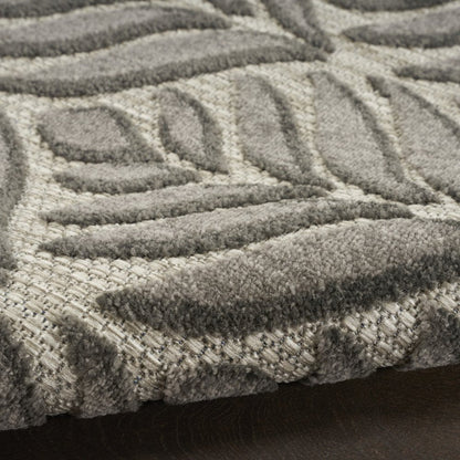 6' Charcoal And Beige Botanical Leaves Indoor Outdoor Runner Rug HomeRoots