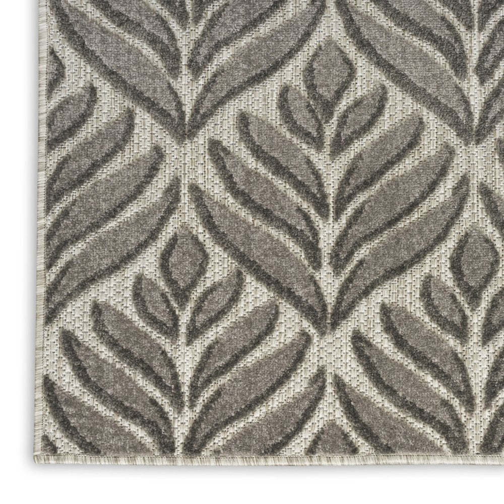 6' Charcoal And Beige Botanical Leaves Indoor Outdoor Runner Rug HomeRoots
