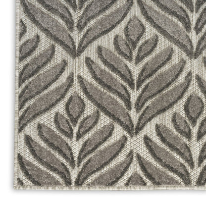 6' Charcoal And Beige Botanical Leaves Indoor Outdoor Runner Rug HomeRoots