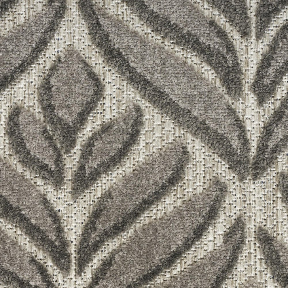 6' Charcoal And Beige Botanical Leaves Indoor Outdoor Runner Rug HomeRoots