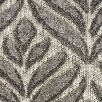 6' Charcoal And Beige Botanical Leaves Indoor Outdoor Runner Rug HomeRoots