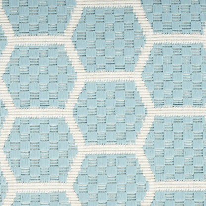 8' Aqua And Ivory Geometric Indoor Outdoor Runner Rug HomeRoots